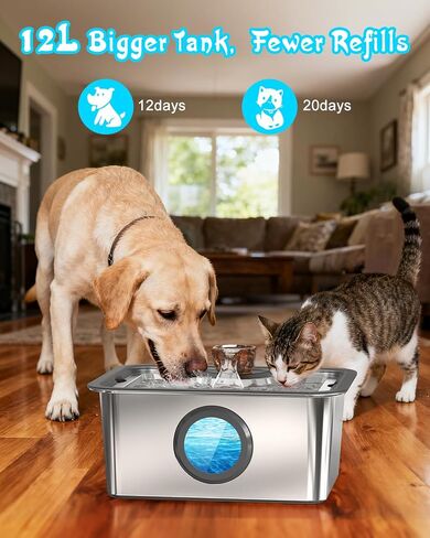 Dog Water Fountain for Large Dogs Stainless Steel 3 Gallon Big Pet Drinking Fountain with Filter, Electric Cat Watering Dispenser with Large-Filtration Area & Deeper Drinking Super Quiet in Kuwait