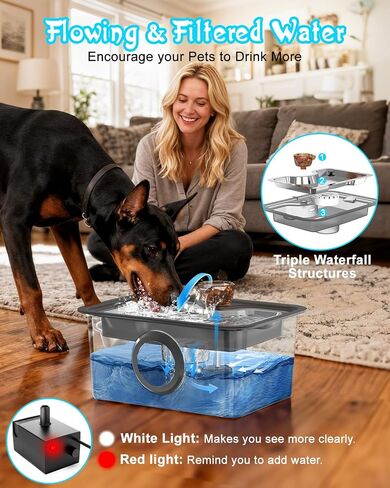 Dog Water Fountain for Large Dogs Stainless Steel 3 Gallon Big Pet Drinking Fountain with Filter, Electric Cat Watering Dispenser with Large-Filtration Area & Deeper Drinking Super Quiet in Kuwait