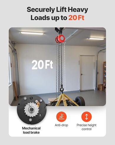 VEVOR Manual Chain Hoist | 1 Ton/2000 lbs Capacity | 10’ Lift | 2 Hooks | Manual Hand Lift Steel Chain Block Hoist (Black) in Saudi Arabia