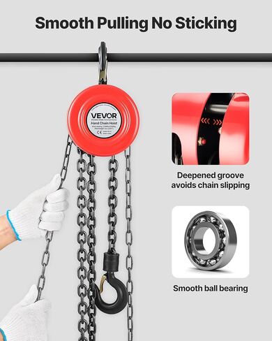 VEVOR Manual Chain Hoist | 1 Ton/2000 lbs Capacity | 10’ Lift | 2 Hooks | Manual Hand Lift Steel Chain Block Hoist (Black) in Saudi Arabia