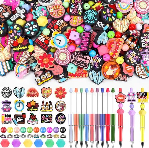 Kanmeii 200 PCS حبات بؤرية السيليكون لصنع القلم KIT-12 Beadable Abels 188 BOCAL BEADS لمفاتيح أسوار الحبل المجوهرات DIY (نمط مختلط) in Saudi Arabia