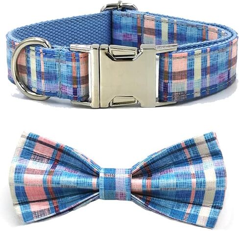 Love Dream Bow Tie Dog Collar with Metal Buckle Adjustable Dog Collar with Bowtie for Small Medium Large Dogs (Large, Plaid) in Kuwait