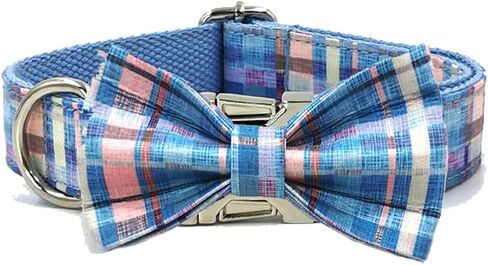 Love Dream Bow Tie Dog Collar with Metal Buckle Adjustable Dog Collar with Bowtie for Small Medium Large Dogs (Large, Plaid) in Kuwait