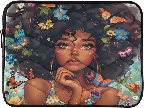 ALAZA Black Woman Large Afro Colorful Butterflies Flowers Laptop Sleeve Bag Waterproof Protective Notebook Case, 13-13.3, 14 inch in Saudi Arabia