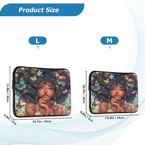 ALAZA Black Woman Large Afro Colorful Butterflies Flowers Laptop Sleeve Bag Waterproof Protective Notebook Case, 13-13.3, 14 inch in Saudi Arabia