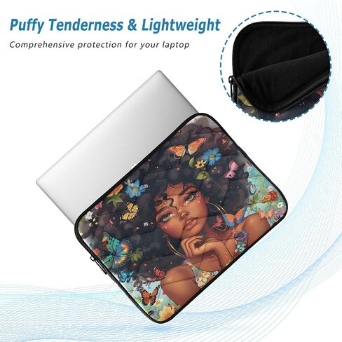ALAZA Black Woman Large Afro Colorful Butterflies Flowers Laptop Sleeve Bag Waterproof Protective Notebook Case, 13-13.3, 14 inch in Saudi Arabia