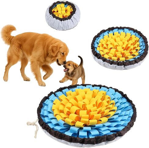 Snuffle Mat for Dogs, Large Dog Snuffle Mat 19'' x 19'' Enrichment Interactive Dog Puzzle Toys for Dogs Cats Encourage Natural Foraging Skills and Olfactory Training Stress Relievers Blue-Yellow in Kuwait