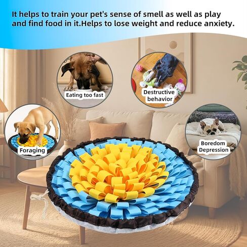 Snuffle Mat for Dogs, Large Dog Snuffle Mat 19'' x 19'' Enrichment Interactive Dog Puzzle Toys for Dogs Cats Encourage Natural Foraging Skills and Olfactory Training Stress Relievers Blue-Yellow in Kuwait