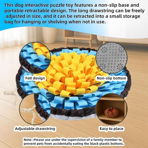 Snuffle Mat for Dogs, Large Dog Snuffle Mat 19'' x 19'' Enrichment Interactive Dog Puzzle Toys for Dogs Cats Encourage Natural Foraging Skills and Olfactory Training Stress Relievers Blue-Yellow in Kuwait