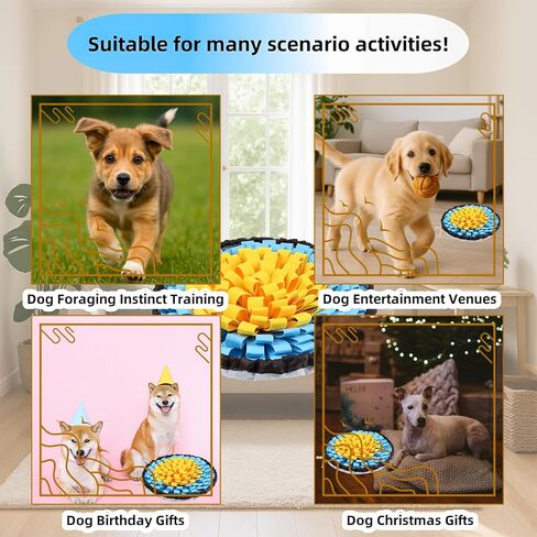 Snuffle Mat for Dogs, Large Dog Snuffle Mat 19'' x 19'' Enrichment Interactive Dog Puzzle Toys for Dogs Cats Encourage Natural Foraging Skills and Olfactory Training Stress Relievers Blue-Yellow in Kuwait