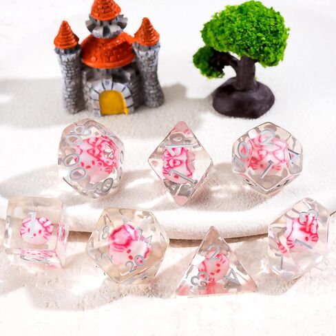 مجموعة زهر راتنج RPG ، D & D Polyehdral Resin Dice ، Polyhedral Soft Edge Dice للأبراج المحصنة والتنين in Kuwait