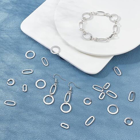 UNICRAFTALE About 160pcs 2 Sizes Ring/Oval Linking Ring Stainless Steel Linking Circle Connectors Metal Charm for Bracelet Necklace Jewelry Making Stainless Steel Color in Saudi Arabia