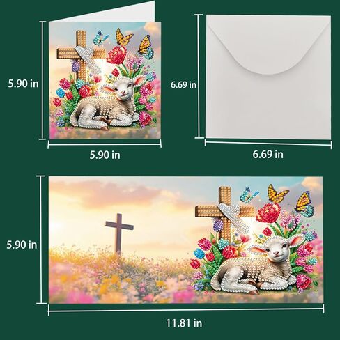 DIY Diamond Art Birthday Cards Kit - 6 Blank Greeting Cards & Envelopes with 5D Crystal Gems, Handmade Creative Gift for Adults,Includes Tools in Kuwait