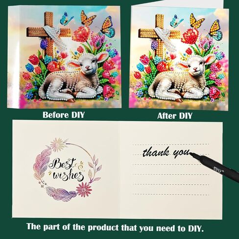 DIY Diamond Art Birthday Cards Kit - 6 Blank Greeting Cards & Envelopes with 5D Crystal Gems, Handmade Creative Gift for Adults,Includes Tools in Kuwait