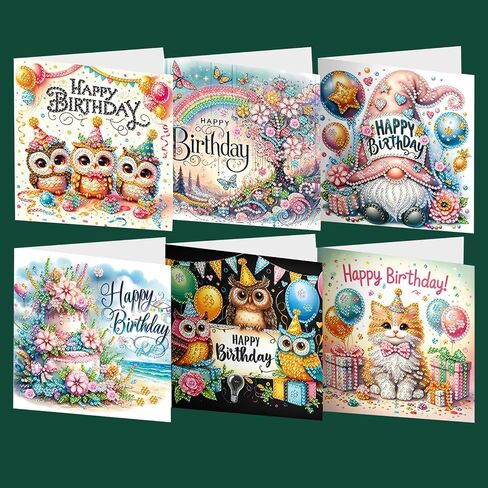 DIY Diamond Art Birthday Cards Kit - 6 Blank Greeting Cards & Envelopes with 5D Crystal Gems, Handmade Creative Gift for Adults,Includes Tools in Kuwait