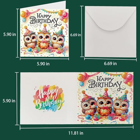 DIY Diamond Art Birthday Cards Kit - 6 Blank Greeting Cards & Envelopes with 5D Crystal Gems, Handmade Creative Gift for Adults,Includes Tools in Kuwait