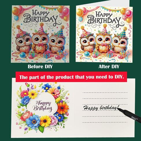 DIY Diamond Art Birthday Cards Kit - 6 Blank Greeting Cards & Envelopes with 5D Crystal Gems, Handmade Creative Gift for Adults,Includes Tools in Kuwait