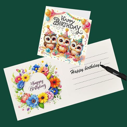 DIY Diamond Art Birthday Cards Kit - 6 Blank Greeting Cards & Envelopes with 5D Crystal Gems, Handmade Creative Gift for Adults,Includes Tools in Kuwait