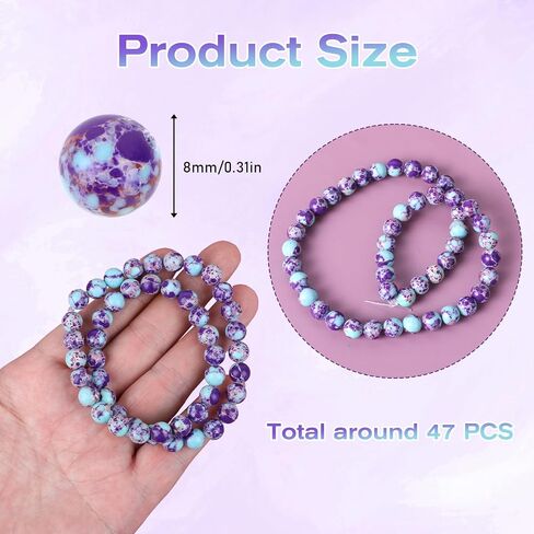 BEWUDY 46 PCS حدود الحجر الطبيعية لصنع المجوهرات ، 8 ملم الأرجواني الأرجواني حجر جاسبر الحجر in Saudi Arabia