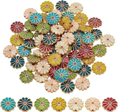PH PandaHall 7 Colors Flower Enamel Beads 70pcs Daisy Spacer Beads 12mm Floral Bracelets Beads Metal Loose Beads Craft Beads for DIY Jewelry Making Friendship Bracelet Necklace Earring Supplies in Saudi Arabia