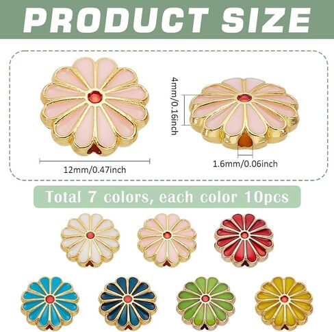 PH PandaHall 7 Colors Flower Enamel Beads 70pcs Daisy Spacer Beads 12mm Floral Bracelets Beads Metal Loose Beads Craft Beads for DIY Jewelry Making Friendship Bracelet Necklace Earring Supplies in Saudi Arabia