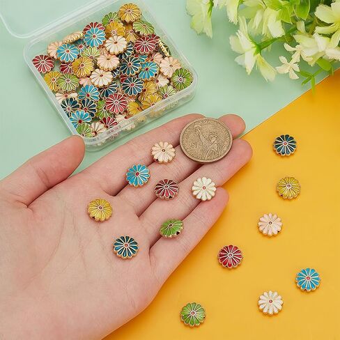 PH PandaHall 7 Colors Flower Enamel Beads 70pcs Daisy Spacer Beads 12mm Floral Bracelets Beads Metal Loose Beads Craft Beads for DIY Jewelry Making Friendship Bracelet Necklace Earring Supplies in Saudi Arabia