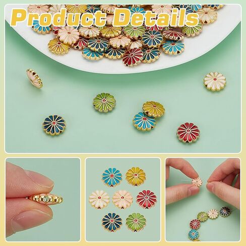 PH PandaHall 7 Colors Flower Enamel Beads 70pcs Daisy Spacer Beads 12mm Floral Bracelets Beads Metal Loose Beads Craft Beads for DIY Jewelry Making Friendship Bracelet Necklace Earring Supplies in Saudi Arabia