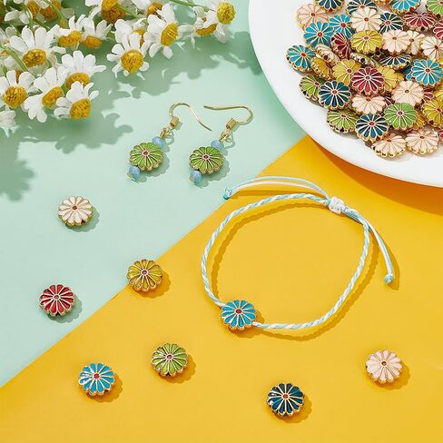PH PandaHall 7 Colors Flower Enamel Beads 70pcs Daisy Spacer Beads 12mm Floral Bracelets Beads Metal Loose Beads Craft Beads for DIY Jewelry Making Friendship Bracelet Necklace Earring Supplies in Saudi Arabia