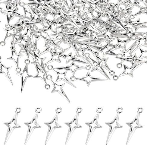 سحر Silver Star ، سحر نجوم مجوف بأربعة نقاط ، سحر قلادة من سيلوي سيلف سيلوي سيلوي ، مجوهرات مصغرة ملحقات متصلة لأقراط سوار DIY الحرفية. in Kuwait