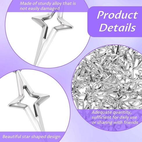 سحر Silver Star ، سحر نجوم مجوف بأربعة نقاط ، سحر قلادة من سيلوي سيلف سيلوي سيلوي ، مجوهرات مصغرة ملحقات متصلة لأقراط سوار DIY الحرفية. in Kuwait
