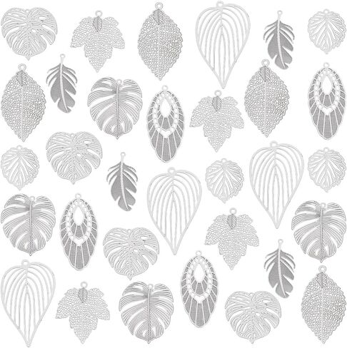 PH PandaHall 32pcs 8 Style Tree Leaf Charms, Brass Monstera Leaf Pendants Filligree Etched Maple Leaf Leaf Filigree Charms for Necklace Bracelets Earring Keychain Bag Dcoration, 0.9~1.7" m in Saudi Arabia