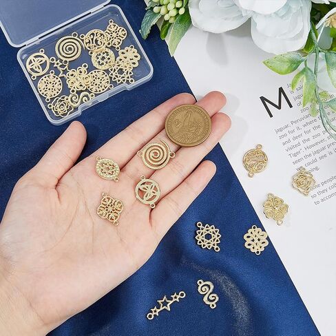 SUPERFINDINGS Baroque Style Links Connectors Gold Double Hole Pendant Connector Flower Flat Round Chinese Knot Connector Charms for DIY Jewelry Making in Saudi Arabia