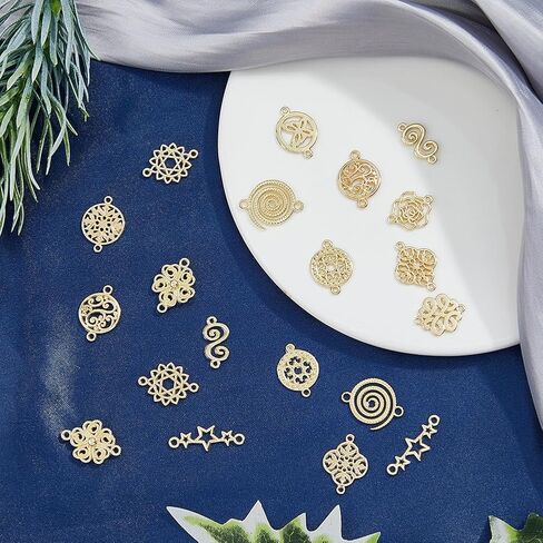 SUPERFINDINGS Baroque Style Links Connectors Gold Double Hole Pendant Connector Flower Flat Round Chinese Knot Connector Charms for DIY Jewelry Making in Saudi Arabia