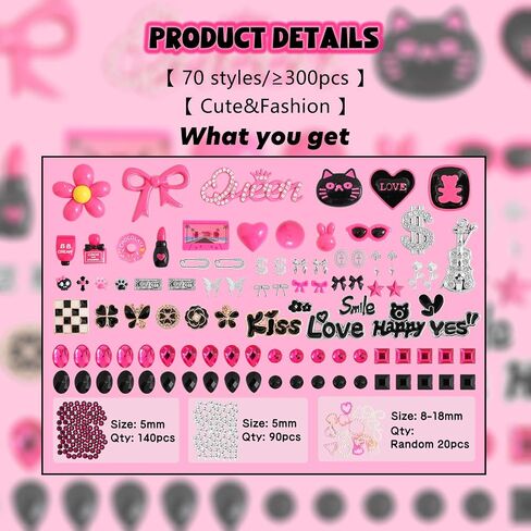 70 Styles junk charms kit for phone case ، وعلاقات دبابيس الشعر ، وأكياس الشاطئ ، وصنادل السدادة ، والتخصيص مع القوس اللطيف ، واللآلئ الاصطناعية ، وحدود الأنف ، وملحقات الراتنج الوردي لحرف التخصيص DIY in Kuwait