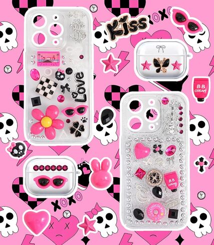 70 Styles junk charms kit for phone case ، وعلاقات دبابيس الشعر ، وأكياس الشاطئ ، وصنادل السدادة ، والتخصيص مع القوس اللطيف ، واللآلئ الاصطناعية ، وحدود الأنف ، وملحقات الراتنج الوردي لحرف التخصيص DIY in Kuwait