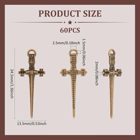 UNICRAFTALE 60Pcs Sword Bookmark Swords Charms Mini Bookmark Charms Tibetan Style Metal Pendants for Book Lovers Presents Reading Crafting DIY Necklace Bracelet Jewelry in Saudi Arabia