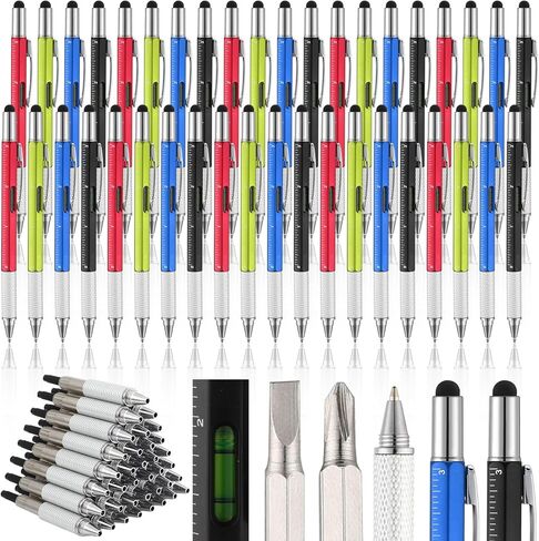 80 قطعة من هدايا أقلام الأدوات المتعددة لعيد الميلاد 6 في 1 مجموعة أقلام مفك براغي للرجال والأب قلم متعدد الوظائف مع مسطرة، مقياس المستوى، قلم حبر جاف لعيد الأب، 80 قطعة من عبوات الحبر الأسود in Kuwait