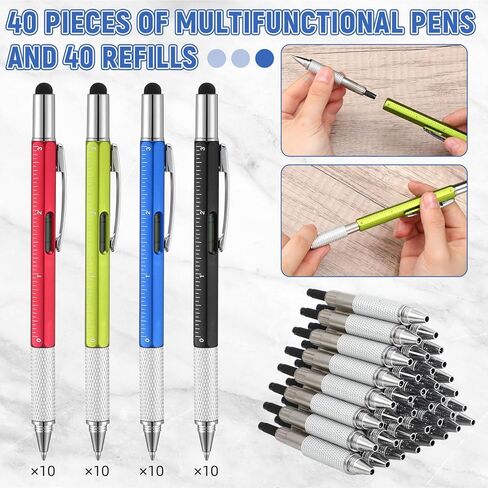 80 قطعة من هدايا أقلام الأدوات المتعددة لعيد الميلاد 6 في 1 مجموعة أقلام مفك براغي للرجال والأب قلم متعدد الوظائف مع مسطرة، مقياس المستوى، قلم حبر جاف لعيد الأب، 80 قطعة من عبوات الحبر الأسود in Kuwait