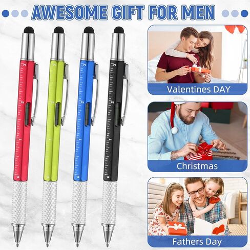 80 قطعة من هدايا أقلام الأدوات المتعددة لعيد الميلاد 6 في 1 مجموعة أقلام مفك براغي للرجال والأب قلم متعدد الوظائف مع مسطرة، مقياس المستوى، قلم حبر جاف لعيد الأب، 80 قطعة من عبوات الحبر الأسود in Kuwait