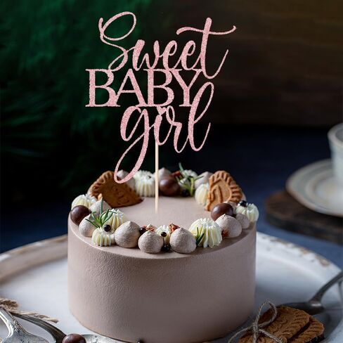 Sweet Baby Girl Cake Toppers - Baby Shower, Baby Shower, Newborn Gender Show Girl Happy Birthday Party Decoration (rose gold) in Kuwait