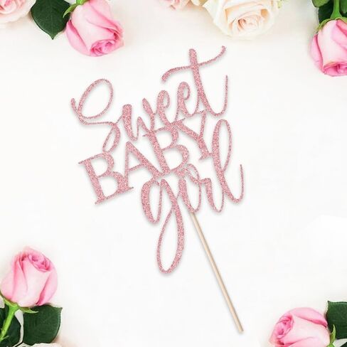 Sweet Baby Girl Cake Toppers - Baby Shower, Baby Shower, Newborn Gender Show Girl Happy Birthday Party Decoration (rose gold) in Kuwait