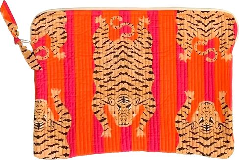 INDACORIFY Tiger Print Laptop Bag 100% Pure Cotton Waterproof Protector Handle Bag for Outdoor, Indian Quilted Handmade Bag in Kuwait