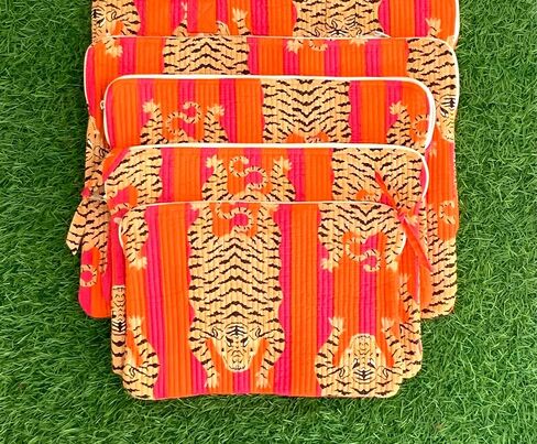 INDACORIFY Tiger Print Laptop Bag 100% Pure Cotton Waterproof Protector Handle Bag for Outdoor, Indian Quilted Handmade Bag in Kuwait