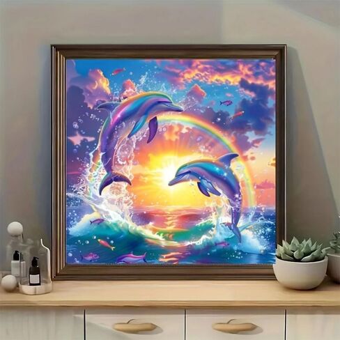 Dietyer Vivid Divid Dolphin تحت عنوان 5D Diamond Painting Kit Kit Craft Crystal Art Craft للبالغين. ، مثالية لديكور الجدار المنزلي وكهدية مدروسة لقضاء العطلات مثل عيد الشكر و 11.8 × 11.8 بوصة in Kuwait