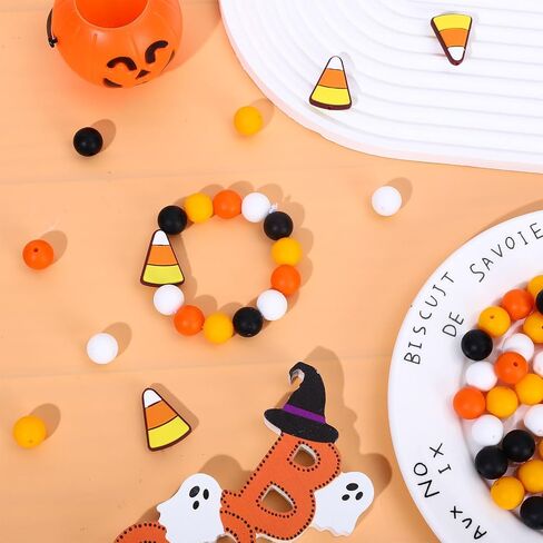 Whaline 105pcs هالوين سيليكون حبات الحلوى شكل ذرة شكل سيليكون فضفاضة 4 ألوان جولة الخرز خريف هالوين حبات الفواصل للعطلات DIY الحرف اليدوية قلادة قلادة الأساور in Saudi Arabia
