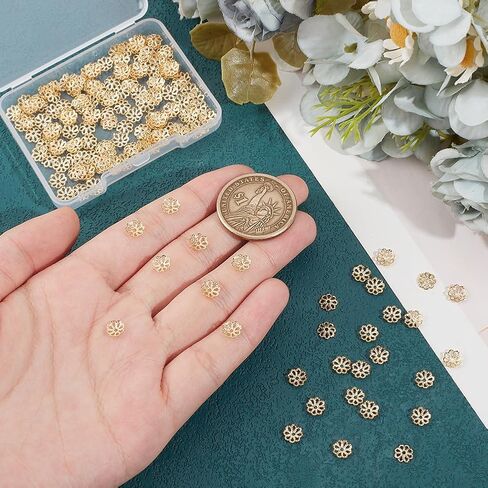 UniCraftale 200pcs 6mm 18k ذهبية مطلية بالخرز كبسولات الفولاذ المقاوم للصدأ من الفولاذ المقاوم للصدأ حبة مرتفعة حبات ذهبية الأطراف لأقراط DIY قلادة مجوهرات صنع ثقب 1 مم 1 ملم in Saudi Arabia