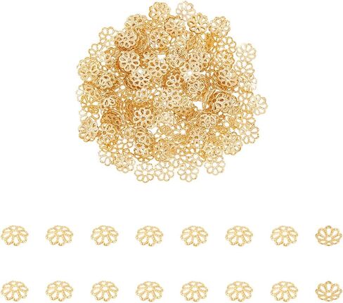 UniCraftale 200pcs 6mm 18k ذهبية مطلية بالخرز كبسولات الفولاذ المقاوم للصدأ من الفولاذ المقاوم للصدأ حبة مرتفعة حبات ذهبية الأطراف لأقراط DIY قلادة مجوهرات صنع ثقب 1 مم 1 ملم in Saudi Arabia