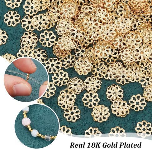 UniCraftale 200pcs 6mm 18k ذهبية مطلية بالخرز كبسولات الفولاذ المقاوم للصدأ من الفولاذ المقاوم للصدأ حبة مرتفعة حبات ذهبية الأطراف لأقراط DIY قلادة مجوهرات صنع ثقب 1 مم 1 ملم in Saudi Arabia