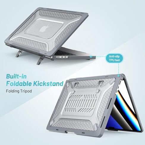 Compatible with New MacBook Pro 14 Inch (2021 2022 Release Model: A2442 M1 Pro / M1 Max Chip), Heavy Duty Rugged Shockproof TPU+PC Dual Layer Protector Case with Fold Kickstand in Saudi Arabia
