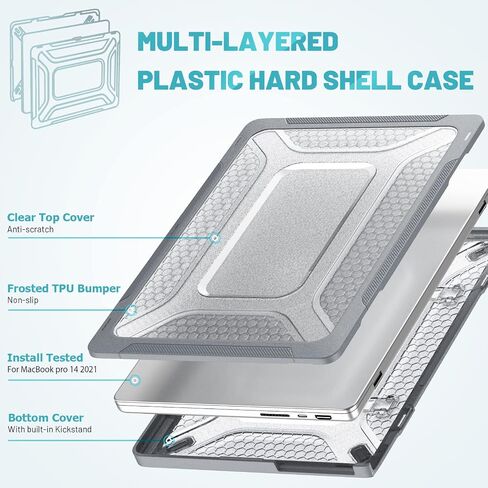 Compatible with New MacBook Pro 14 Inch (2021 2022 Release Model: A2442 M1 Pro / M1 Max Chip), Heavy Duty Rugged Shockproof TPU+PC Dual Layer Protector Case with Fold Kickstand in Saudi Arabia